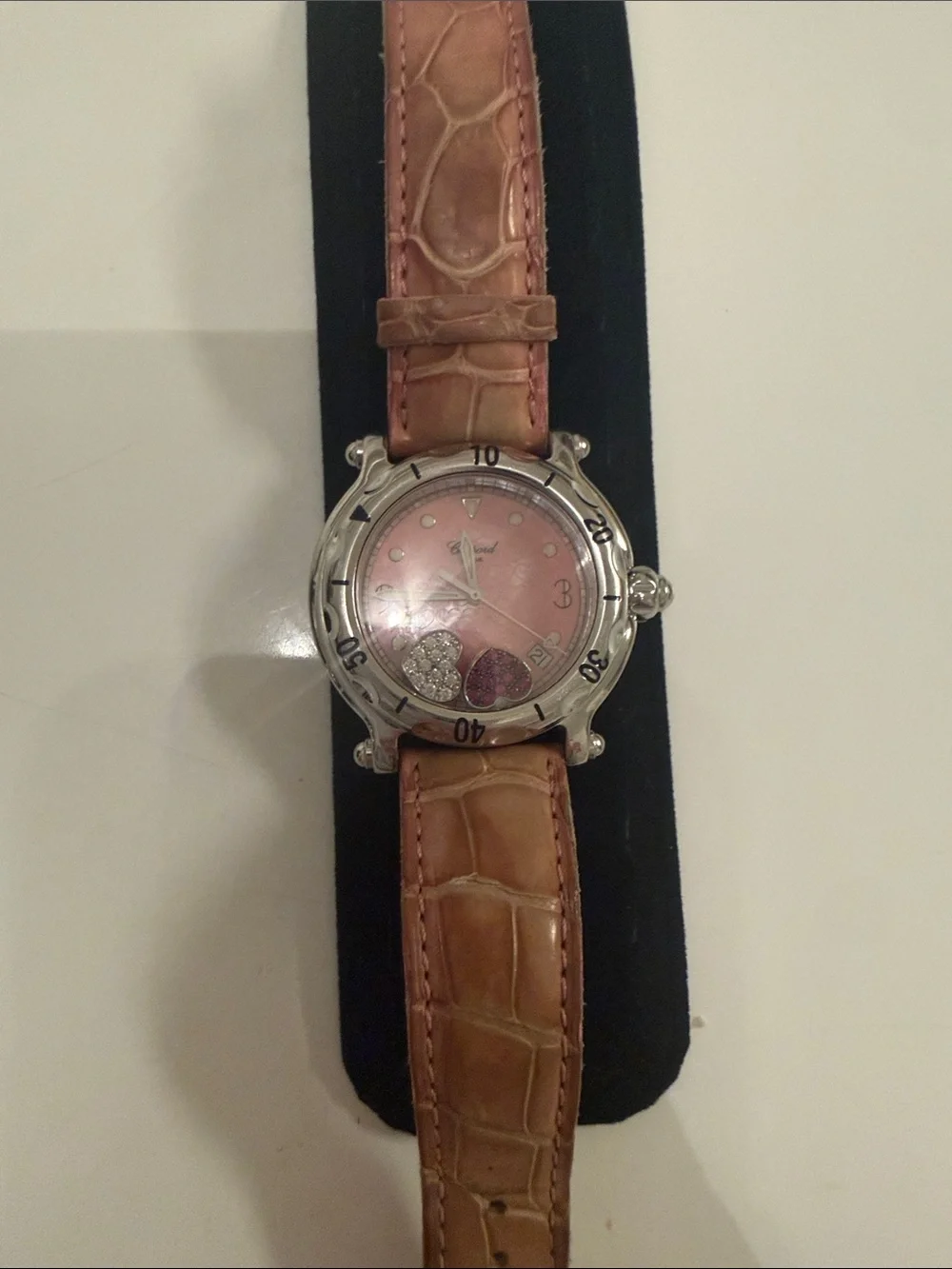 Chopard Pink Dial Watch with Tan Leather Strap